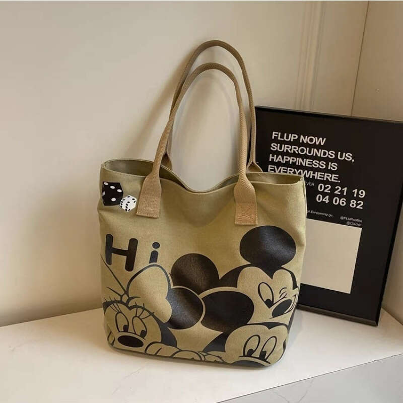 Cartoon Canvas Bag for Women 2025 Thickened New Large Capacity Handbag Commuter Single Shoulder Tote