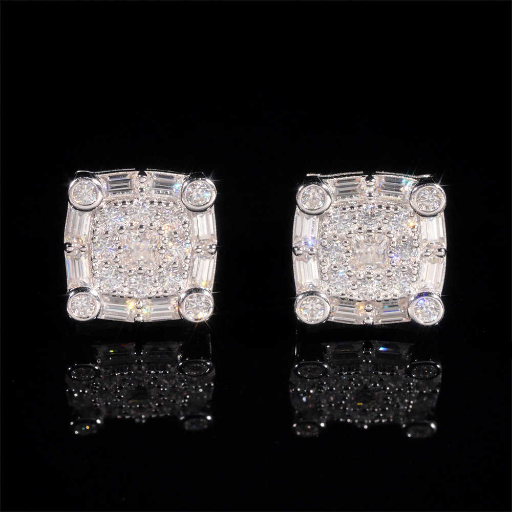 New 925 Silver VVS Mozambique Hip Hop Earrings Fashion Full Diamond Male and Female Trendy Earrings Straight