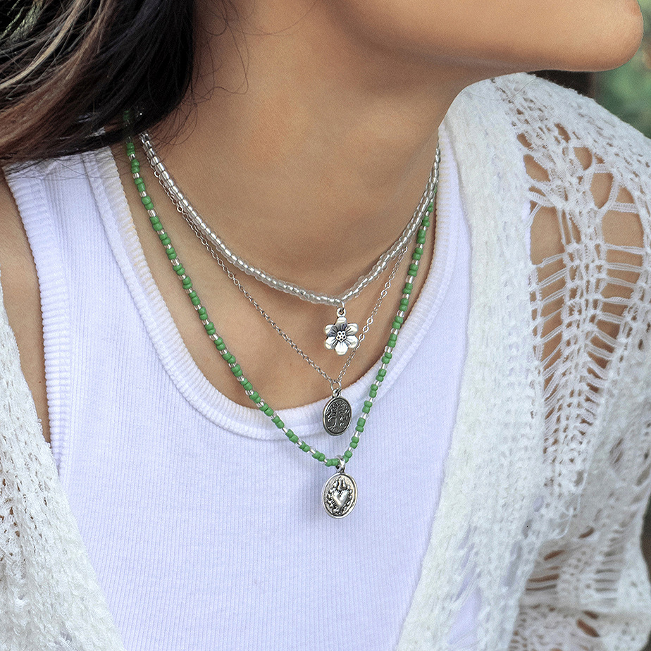 designer Woman Jewelry Beaded Rice Bead Chain with Countryside Ethnic Style Geometric wer fashion Pendant Necklace