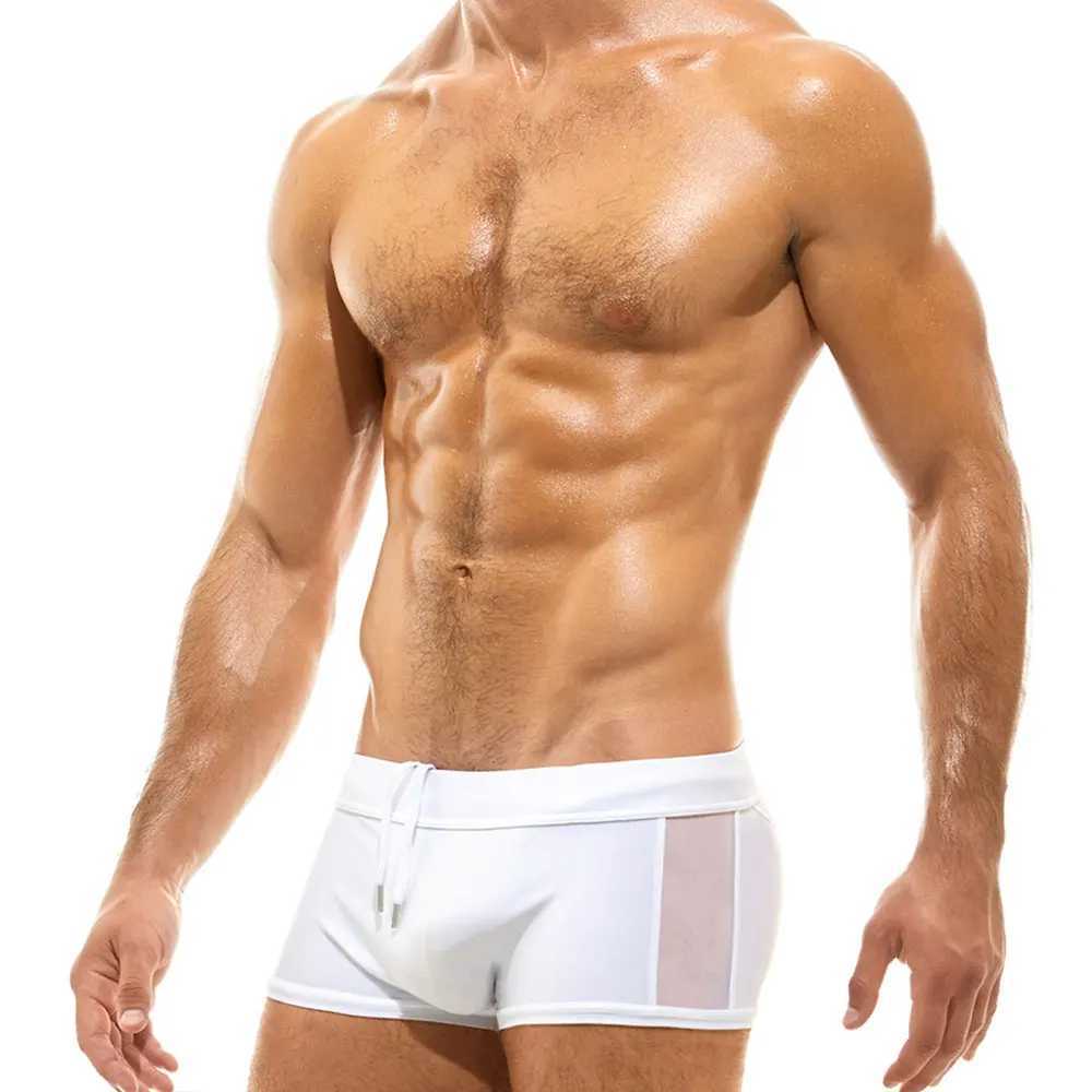 Mens Swim trunks beach pants Surfing bathing suit Surfboard Sexy Mesh Transparent Swimwear Pad Push-up Swimming swimsuits W250214