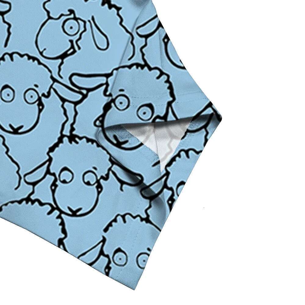 Animals Black Sheep Printed T-Shirts Fashion Brand Round Neck Mid-Sleeve Shirts Button Decoration Women Plus Size Clothing