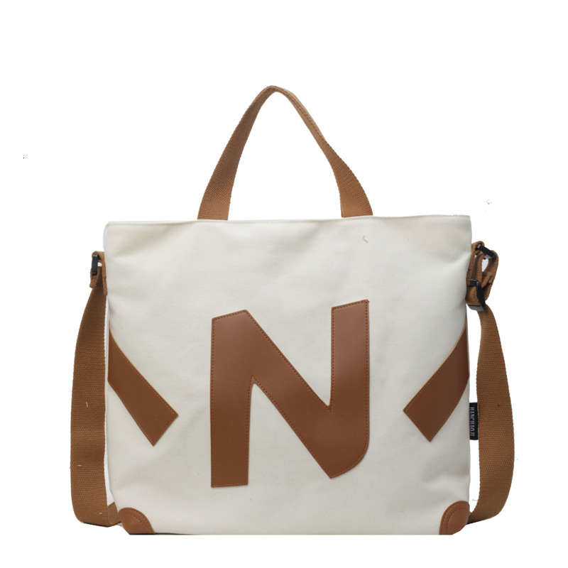 Bag Handheld Canvas Women's New Large Capacity Shoulder Bag, Fashionable Letter Student Class Commuting Bag