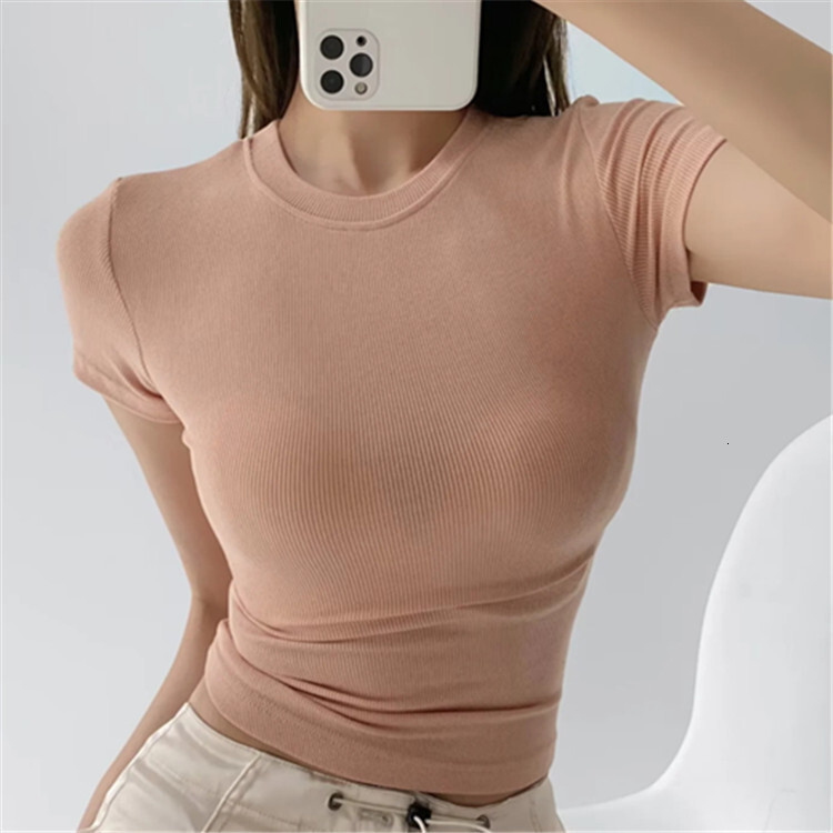 Designer Free Shipping Sexy Small Round Neck Short Sleeved Women T-shirt 2025 Summer Skiing Solid Color Baseline Top