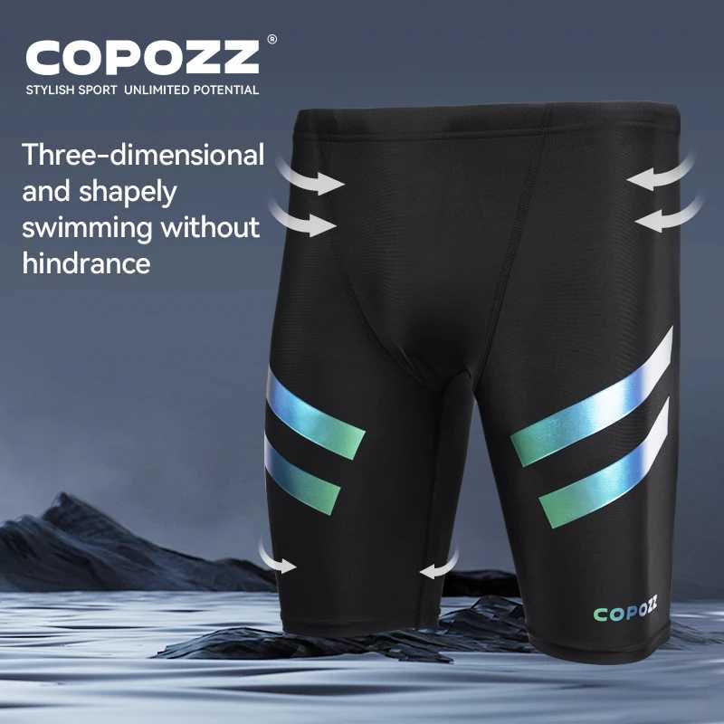 COPOZZ Men Shark Skin Water Repellent Swimming Trunks of Short and Five-quarter Length Swimsuit Swimwear Racing Briefs L-4XL W250214