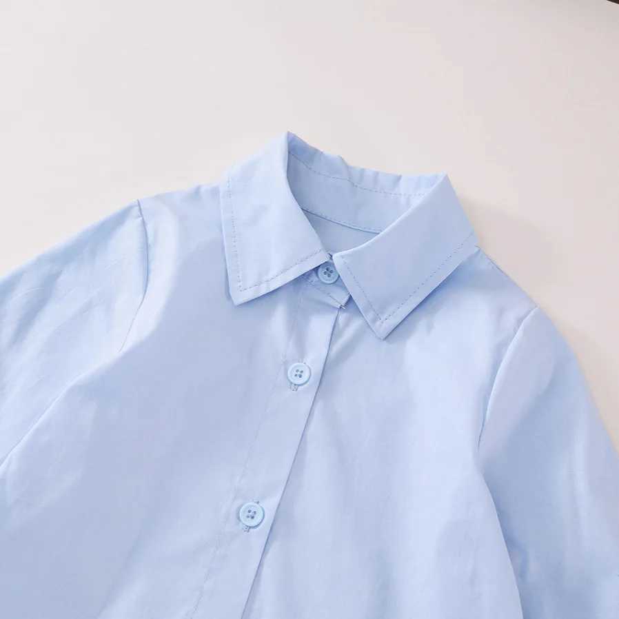 Children Girls Spring Autumn Dress Blue Turndown Collar Pleated Hem Kid Girls Frock Casual Pure Cotton Toddler Girls Shirt Dress Z250214