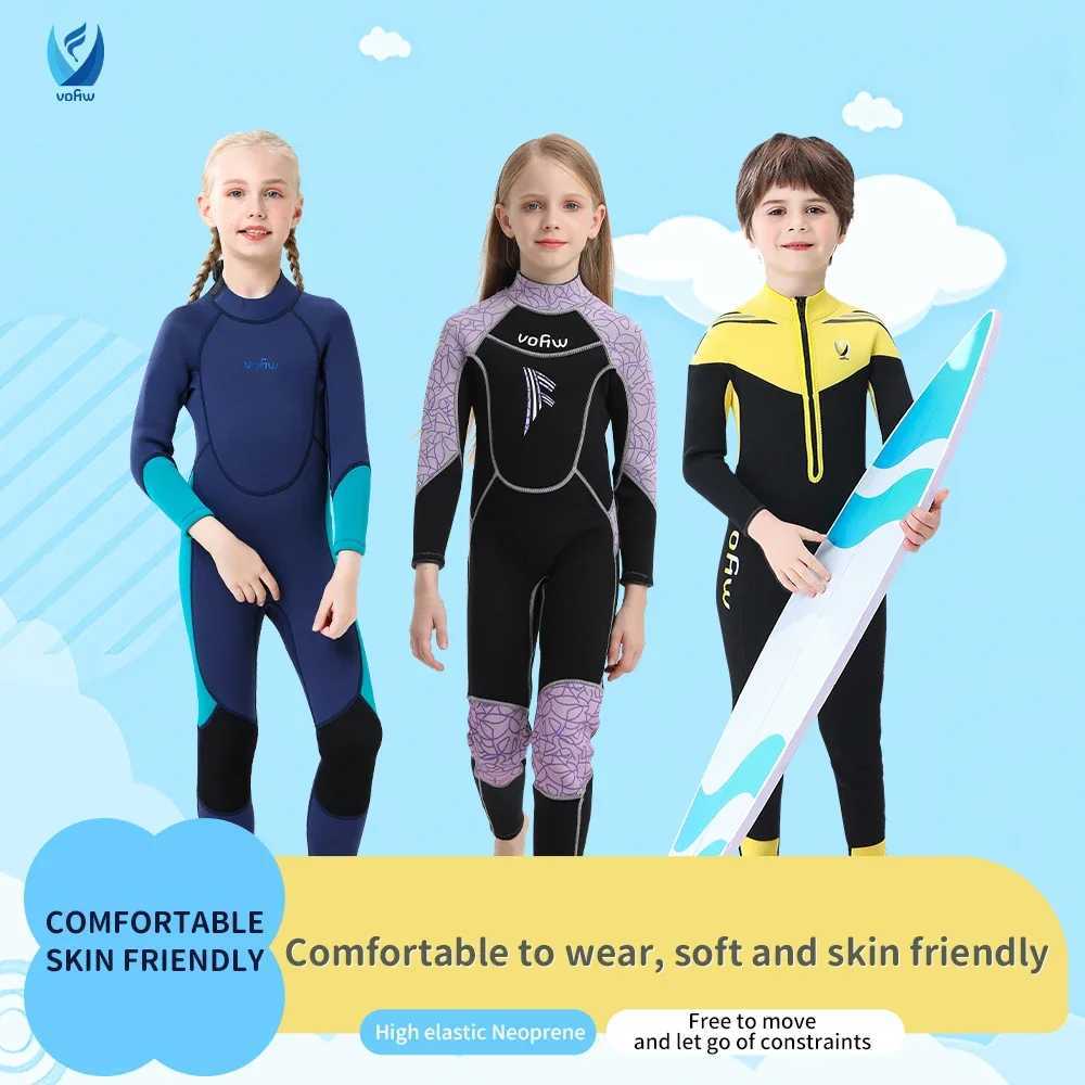 Childrens 2mm 3mm Neoprene Wetsuit One-piece Long Sleeve Diving Suit Cold Proof Sunscreen Surfing Swimming Snorkeling Swimsuit Z250214