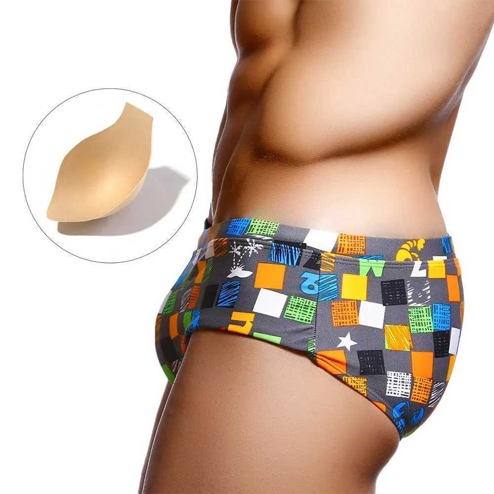 Men Push Up Fun Letter Square Printed Boxer Low Waist Swimming Shorts Boy Briefs Swim Suits Beach Swimming Trunks Surf Banadores W250214