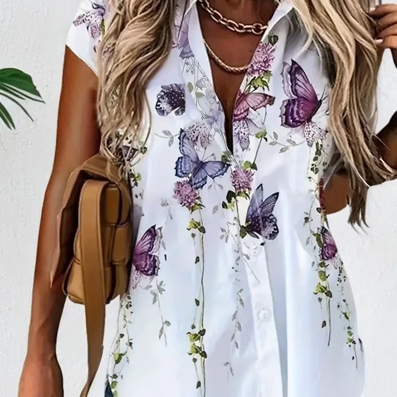 Plus Size 1XL5XL Womens Fashion Blouse Shirt Ladies Casual Short Sleeve Buttons Blouse For Spring and Autumn 250121