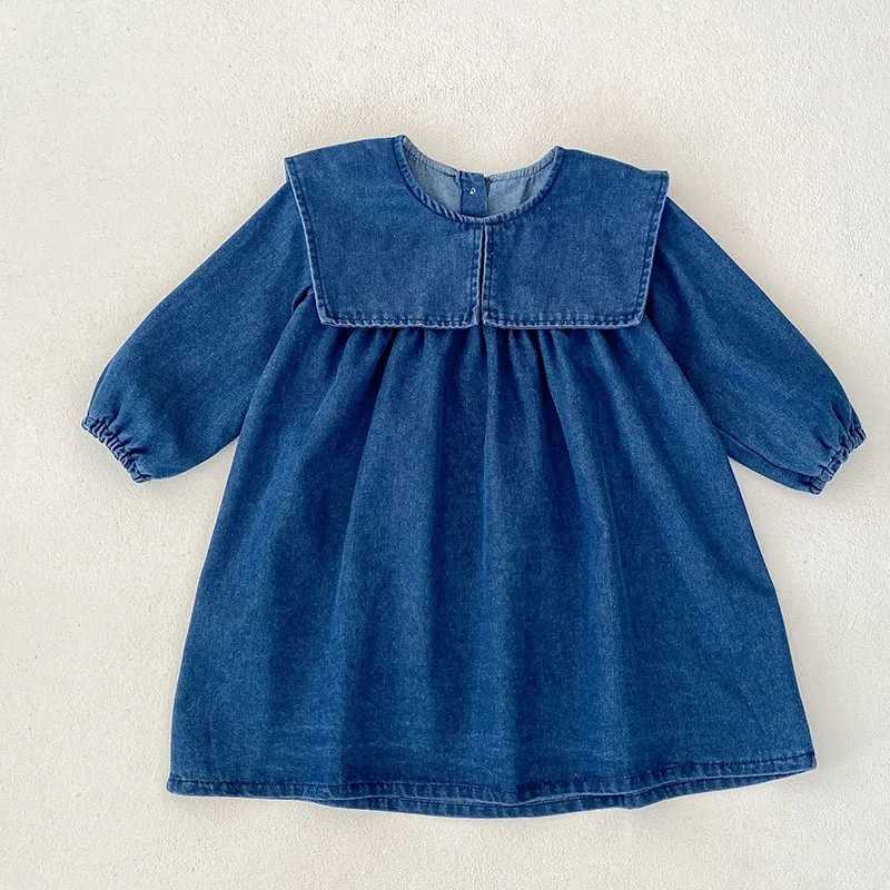 2024 New Autumn Sister Dress 2-6Yrs Girl Par Dress Long Sleeved Solid Color Denim Baby Girl Romper Kids Princess Dresses Z250214
