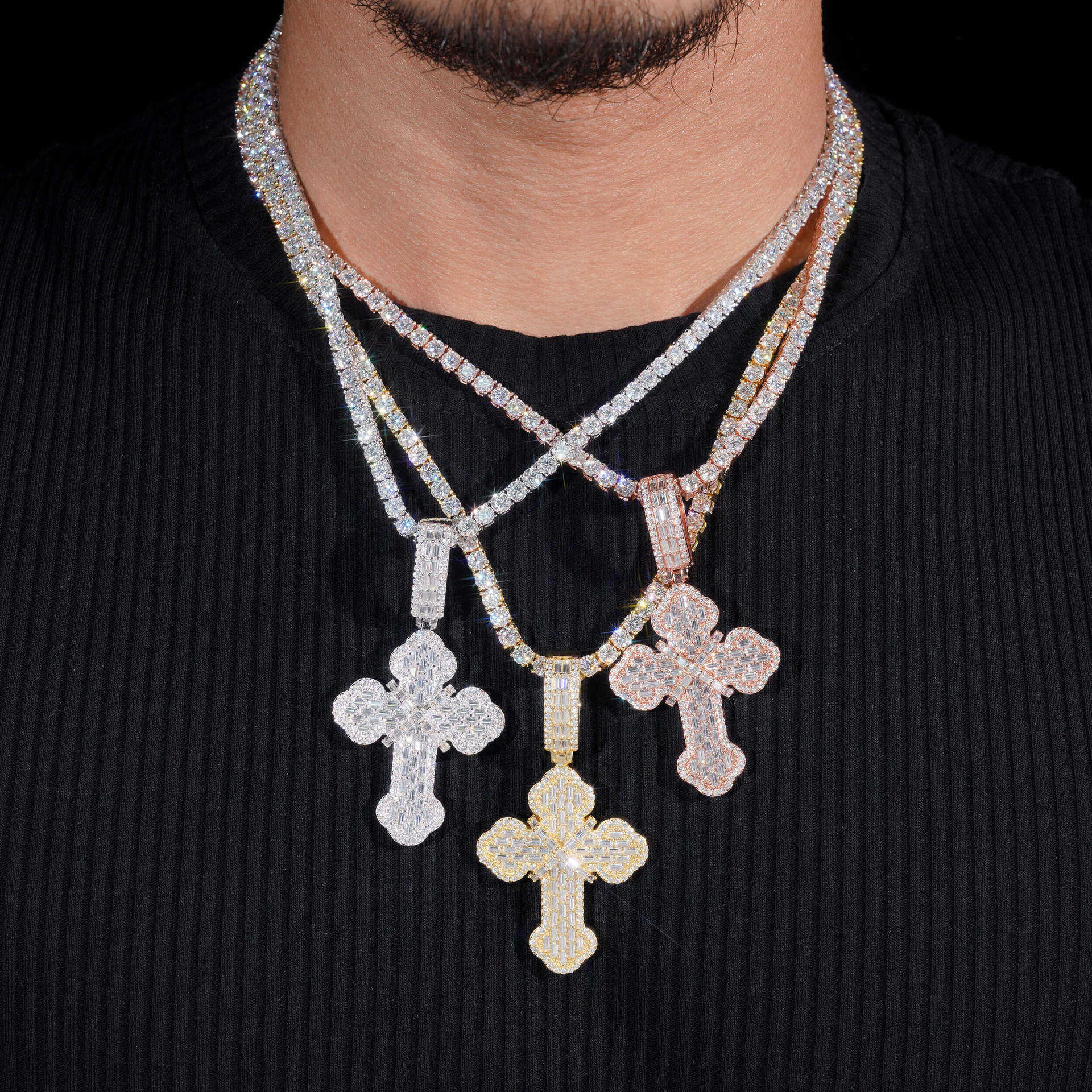 ZUANFA New S925 Silver Moissanite Cross Pendant Hip Hop Trend Personalized Pendant