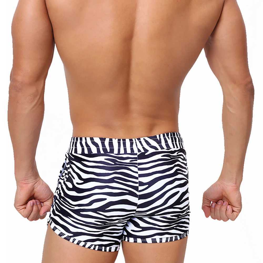 Zebra Printed Swim Trunk Men Sexy Boxer Shorts with Pockets for Surfing and Beach Sports Mens Swimming Pants Swimsuit Swimwear W250214