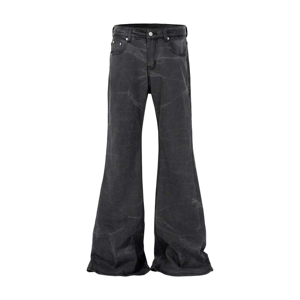 Streetwear Washed Water Wave Patterned Micro Flared Jeans For Men Straight Pantalones Hombre Casual Baggy Denim Trousers