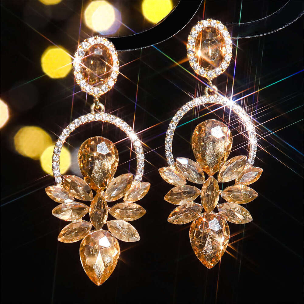 High end colored glass rhie with feminine style, exaggerated earrings, earrings accessories