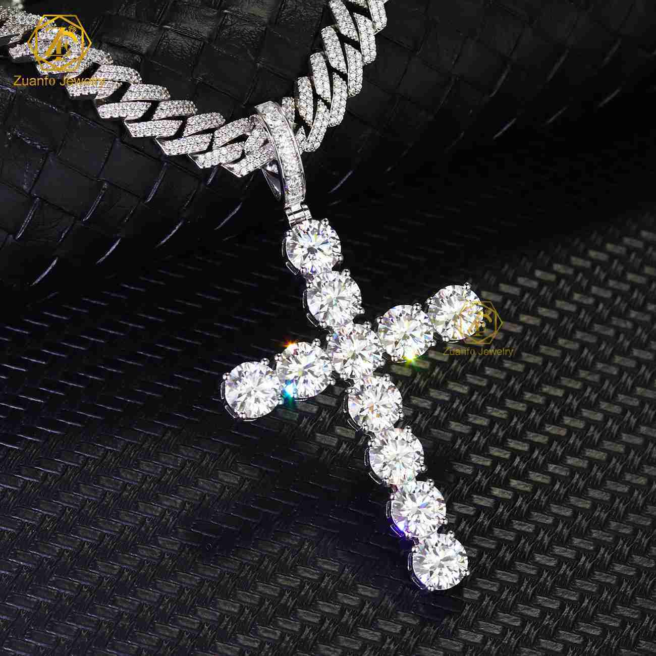 Large 10mm Moissanite Diamond Tester Cross Pendant 925 Silver Hip Hop Rock Iced Look Lucky Customizable Charms Custom Accepted