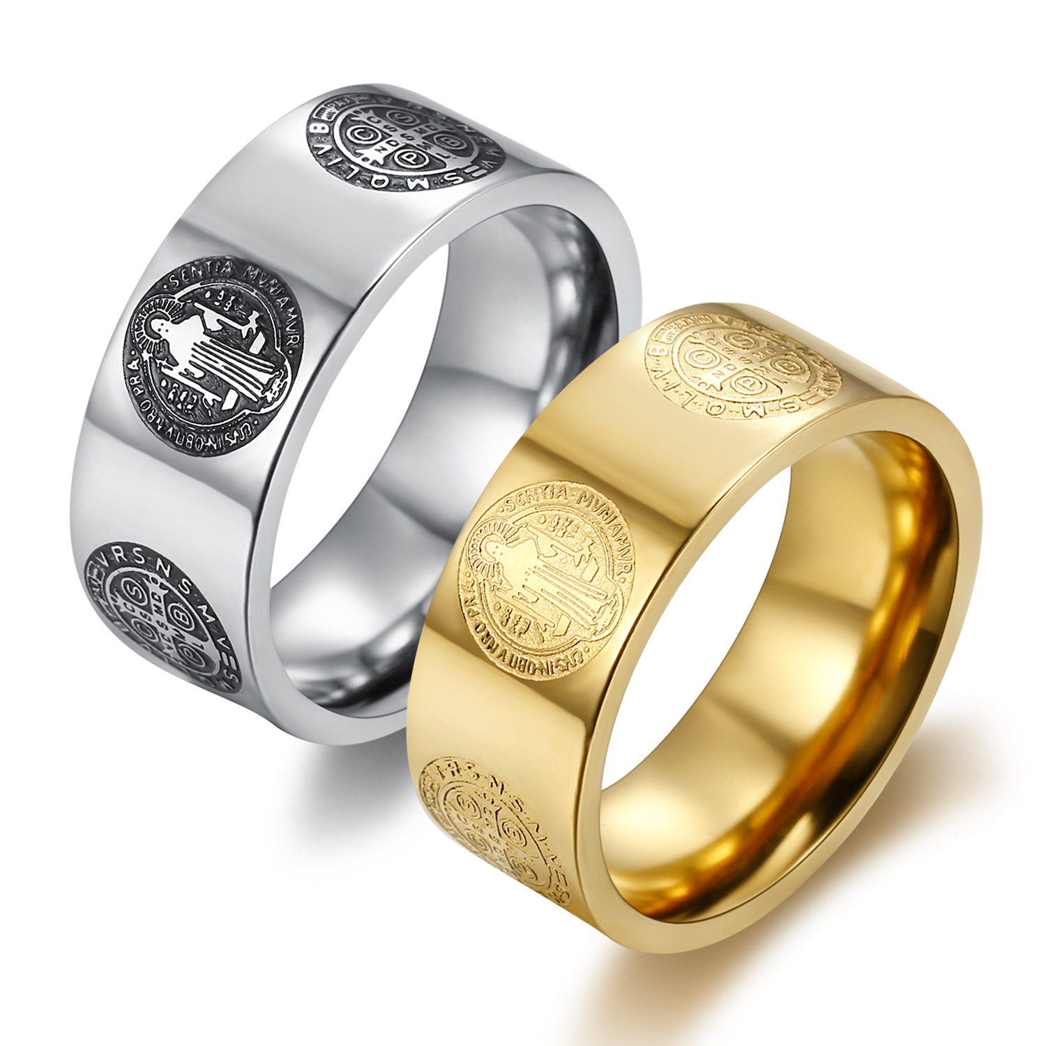 Fashion Exorcism St. Benedict Cross Titanium Steel Ring Faith Religious Ring Ring JZ000A10