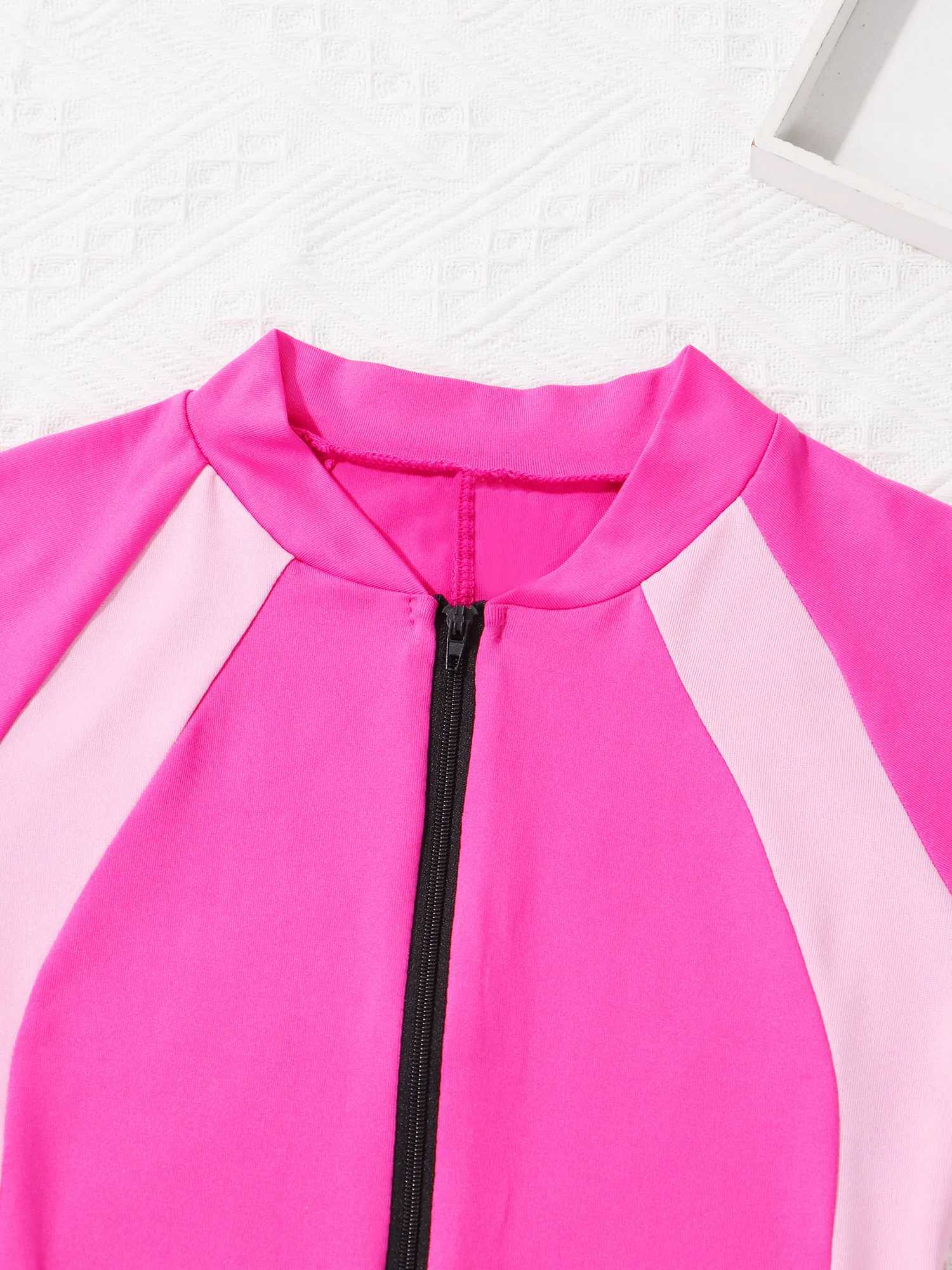 Kids Girls Boys Rash Guard One-piece Swimsuit Short Sleeves Zippered Shor Wetsuit Swimwear Pool Beach Surfing Bathing Suit Z250214