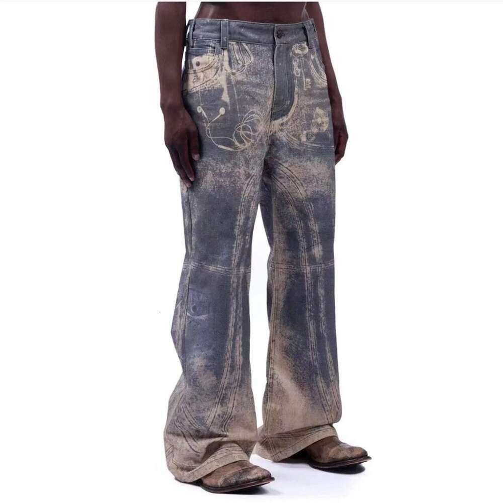 High Street 3D Digital Print Casual Baggy Jeans For Men Wide Leg Straight Patchwork Loose Denim Trousers Oversized Cargo Pants