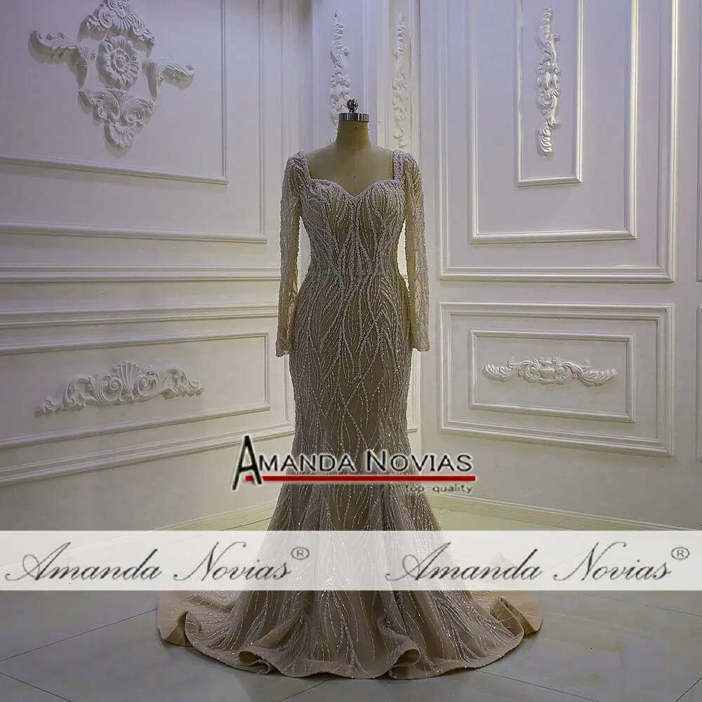 Royal Long Sleeve Sweetheart Sequins Lace Champagne 2 in 1 Mermaid Bridal Dress