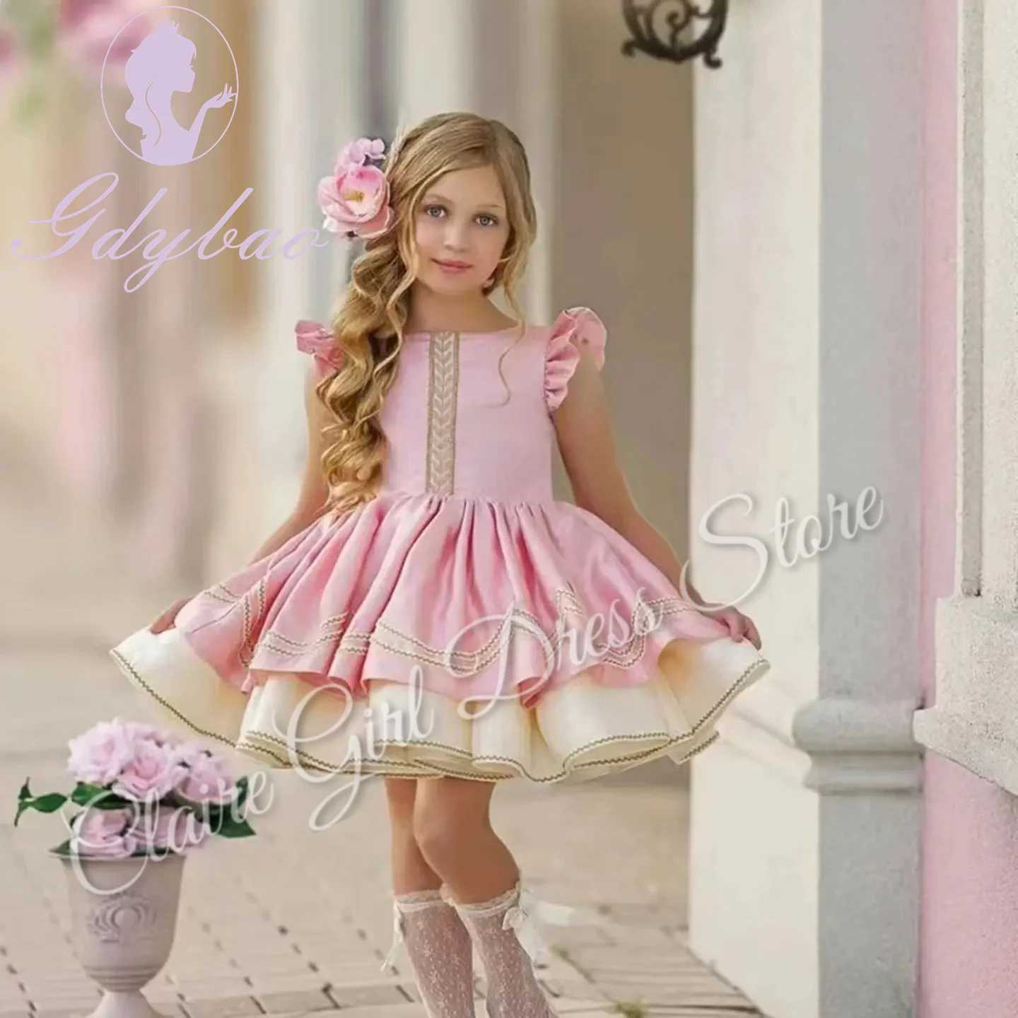 Customized Pink Flower Girl Dresses For Wedding Appliques Backless Cute Kids Birthday Par First Communion Concert Gown Z250214