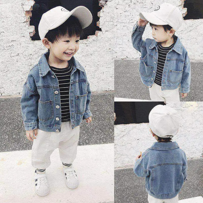 Kids Casual Jacket Boys Solid Color Jeans Coats Fashion Girls Denim Jacket Baby Clothes Children Outerwear TZ149 250213