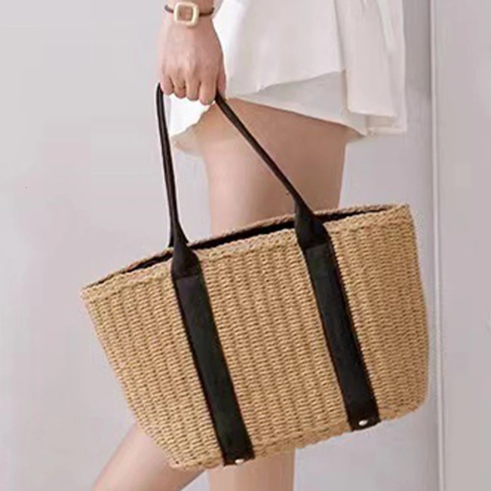 Fashion Casual Straw Women Tote Bag Summer er Large Capacity Shoulder Handbas Beach Straw Bag Lady Travel Basket Purse 250207