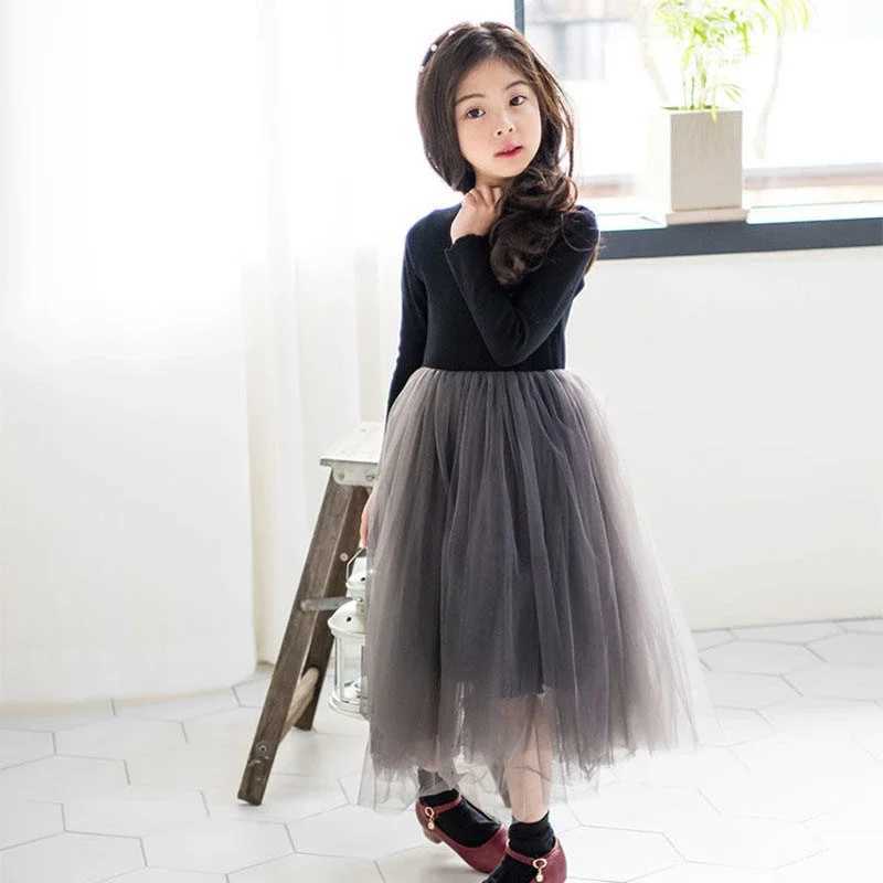 Autumn and Winter Long Sleeved Girls Dress Childrens Fluffy Gauze Skirt Mid To Large Kids Clothing Performance Princess Dress Z250214