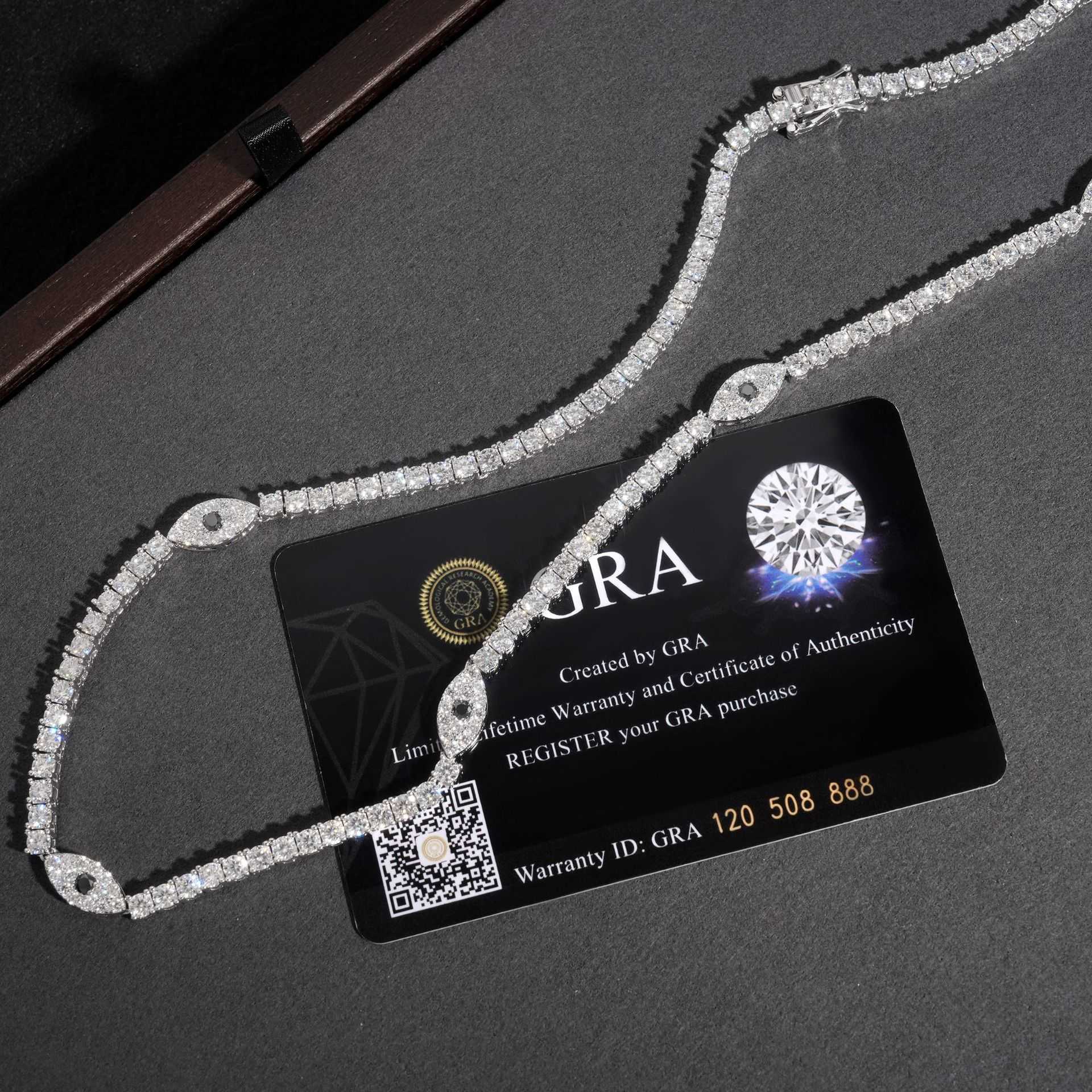 Ins hot selling 3mm 925 silver inlaid moissani hip-hop personality eye mens and womens tennis chain HipHop accessory