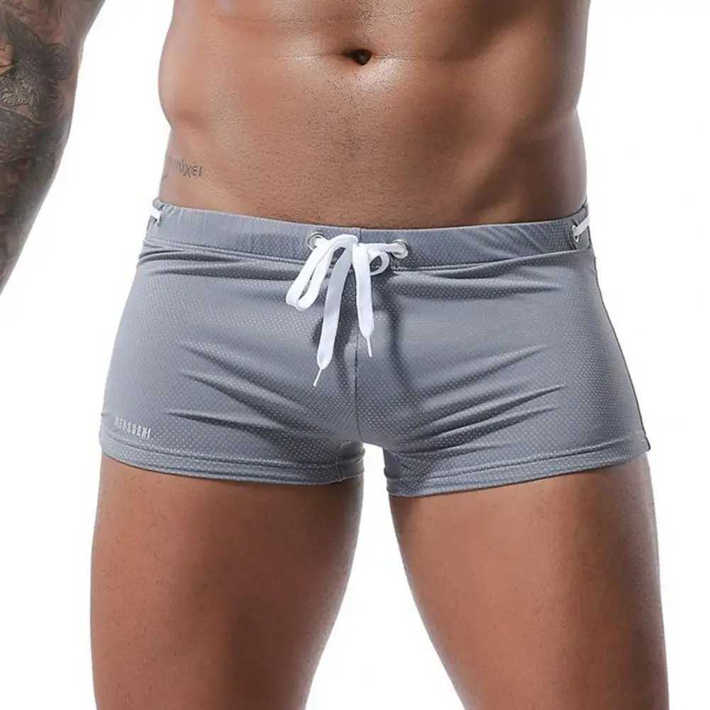 Mens Swimming Trunks Comfortable Swim Shorts Mens Low-rise Solid Color Swim Shorts with Waist Tie Stretch Breathable for Sports W250214
