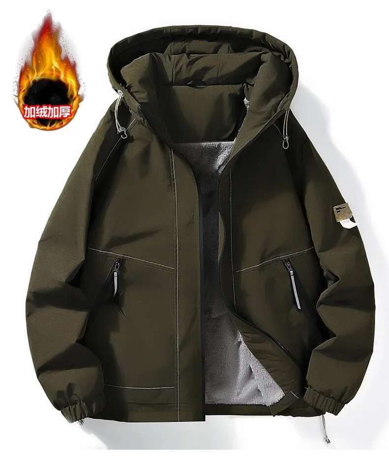 Waterproof Windbreaker Cargo Jacket Hooded Fleece Coat Fashion Casual Solid Jackets Men Outdoor Thick Warm Winter Coats Male