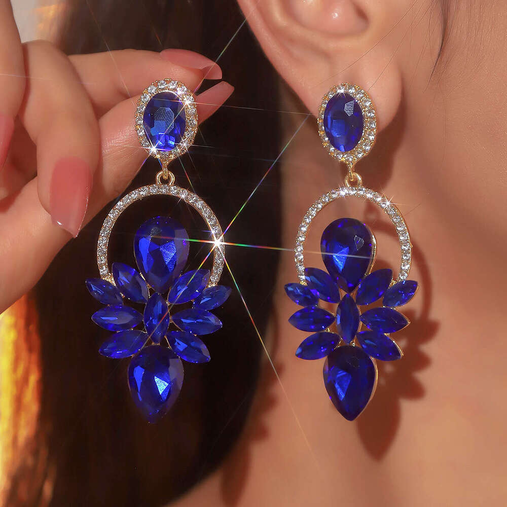 High end colored glass rhie with feminine style, exaggerated earrings, earrings accessories