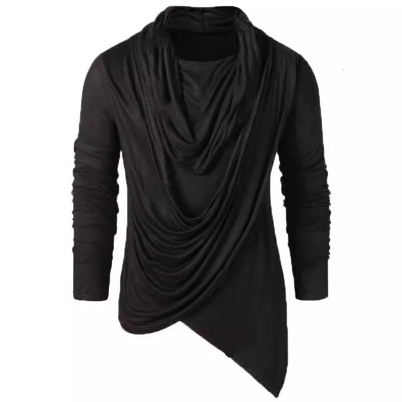 Mens new solid color splicing pile neck T-shirt 201118
