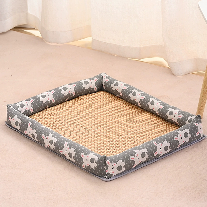 Pet Ice Pad, Washable Cooling Pet Pad Rattan Mat Summer Pet Woven Breathable Square Mat With Pillow For Dogs And Cats