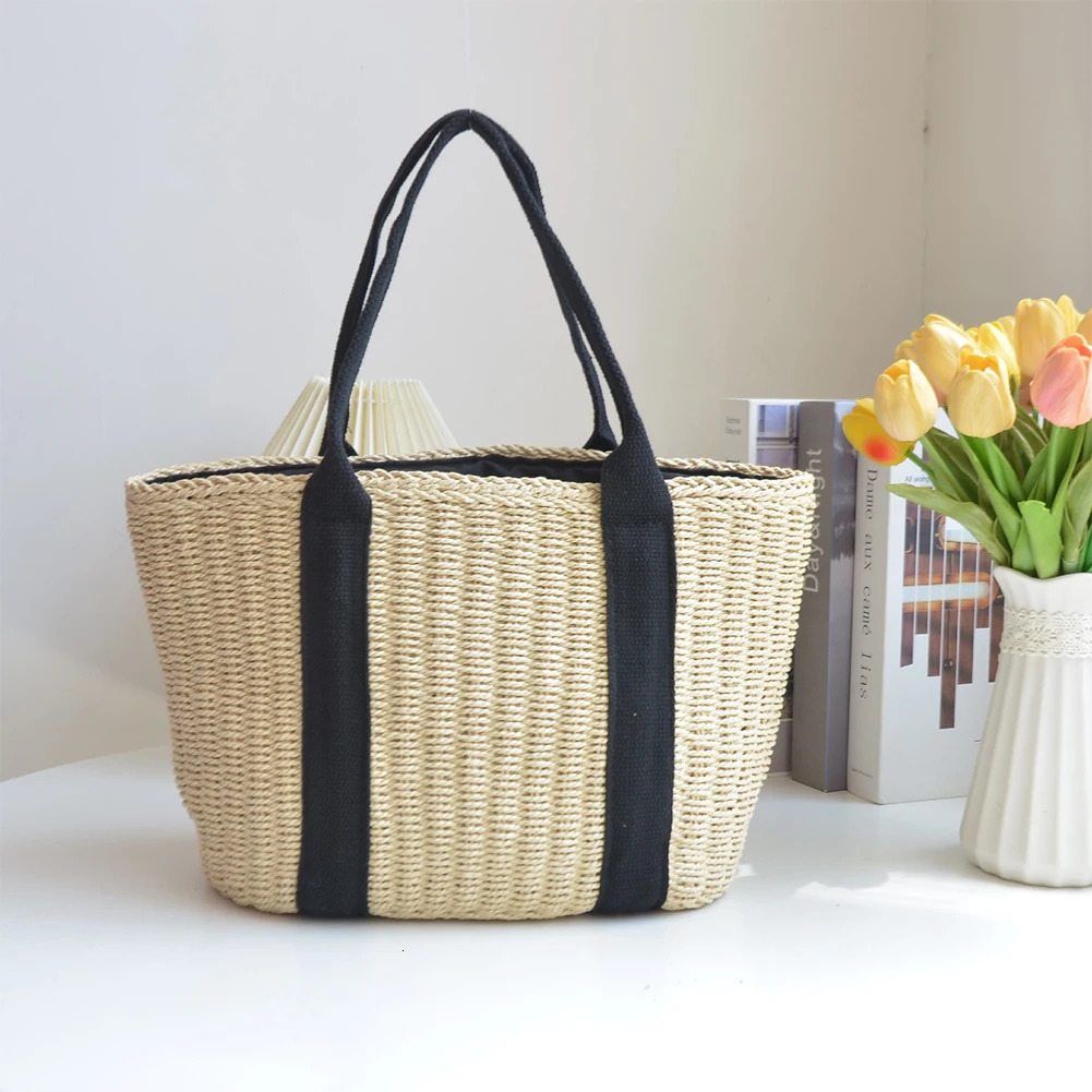 Fashion Casual Straw Women Tote Bag Summer er Large Capacity Shoulder Handbas Beach Straw Bag Lady Travel Basket Purse 250207