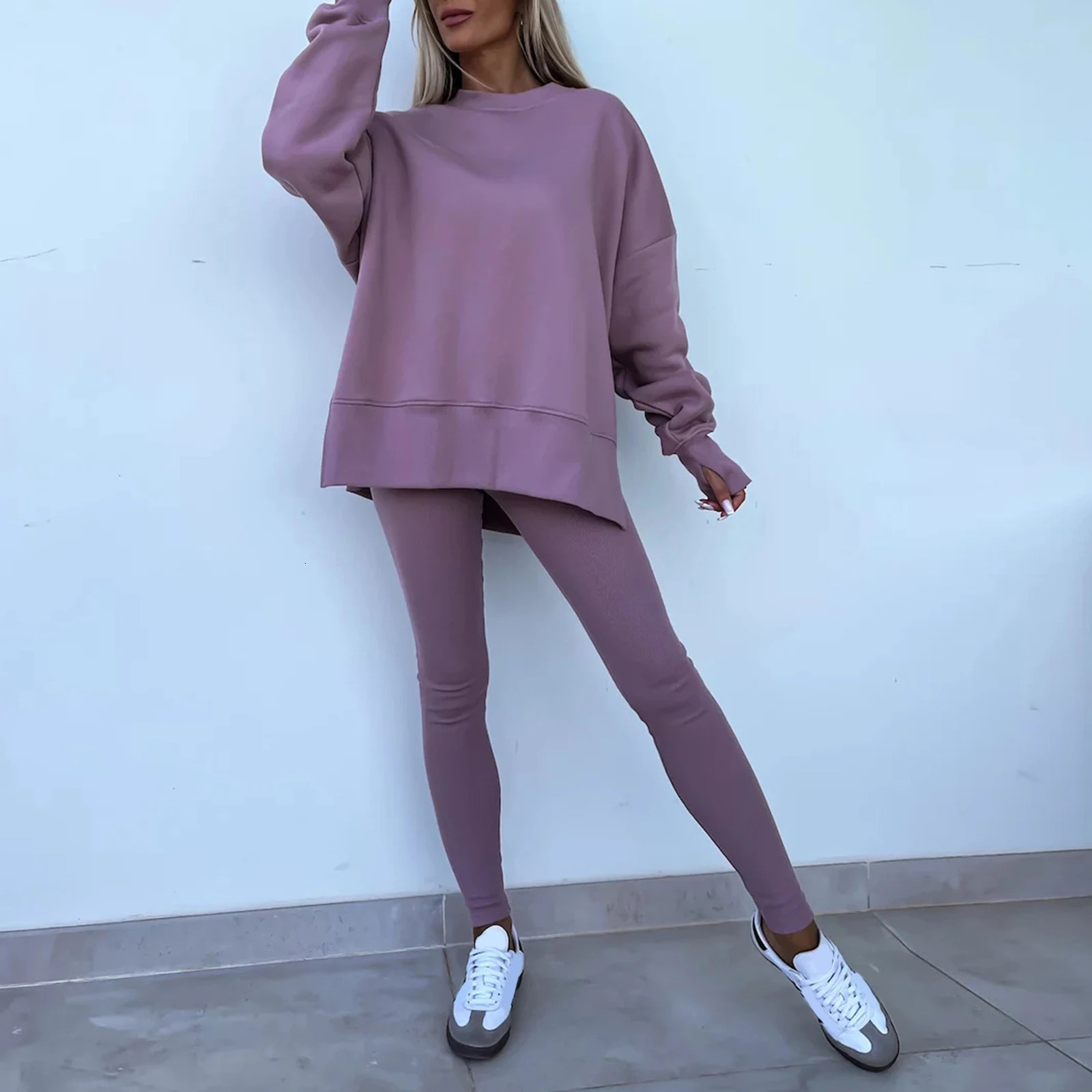 2025 Winter Women Two Piece Sets Tracksuit Autumn Casual Solid Long Sleeve Sweatshirts Female Blouse Trouser Pant Suit Tracksuit 250210