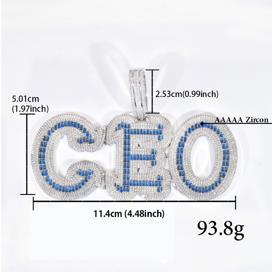 DIy Hip Hop Men Pendant A-Z Custom Name Letters Pendant Necklace Blue 5A T Zircon Rap Jewelry
