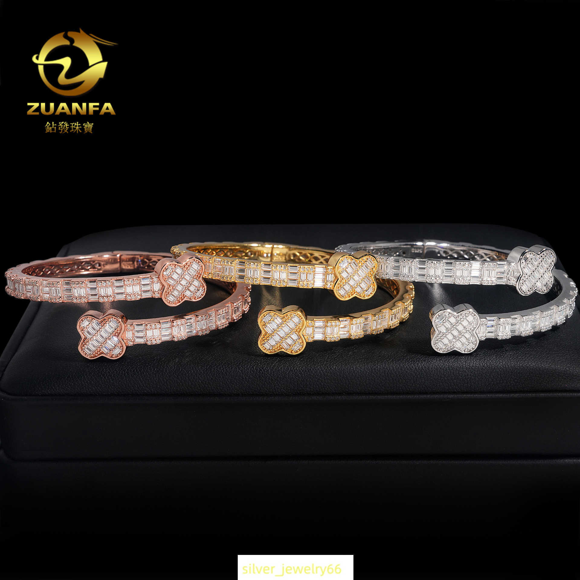 New 925 Silver Set D-Color Moissanite Clover Bracelet Hip Hop Fashion Trend High end Bracelet