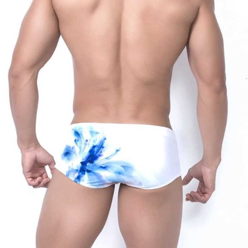 Sexy Swimming Trunks Men Simple Ink Print Swimwear Beach Shorts Summer Breathable Swim Briefs Quick Drying Surffing Bathing Suit W250214
