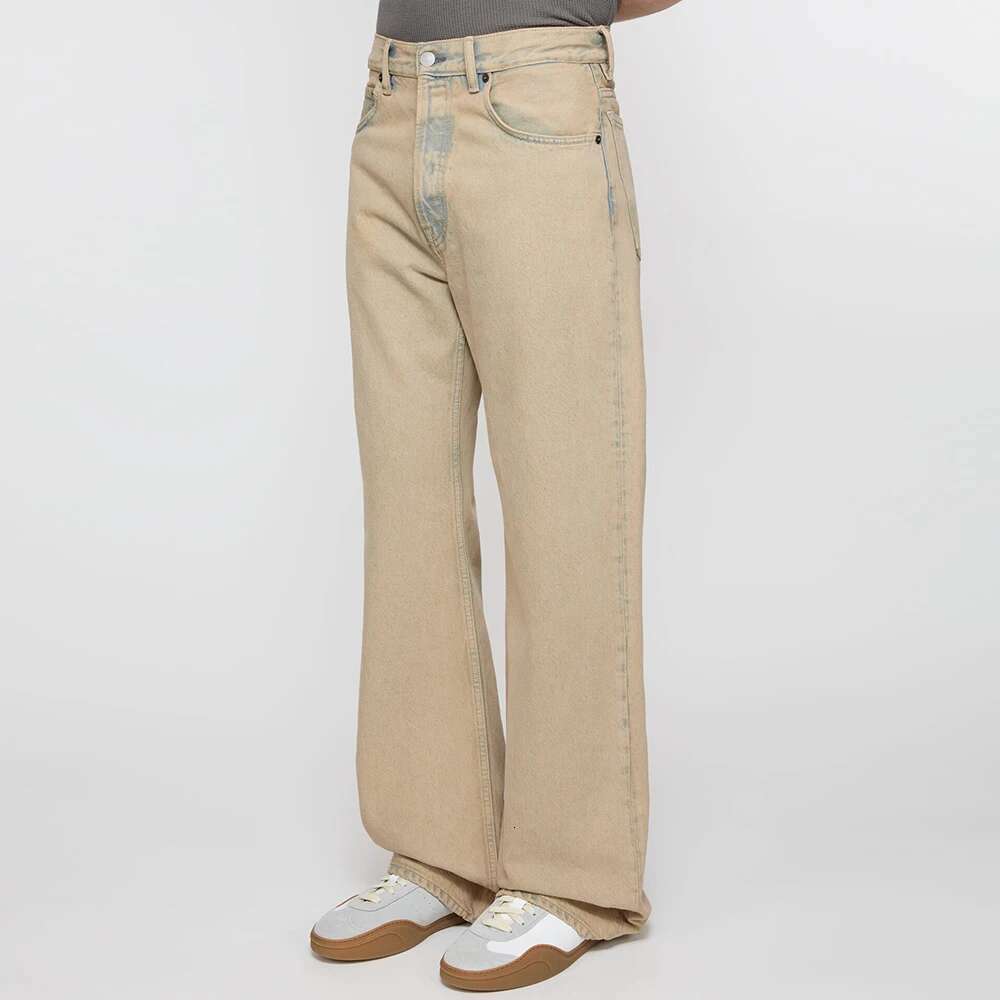 Haruku Solid Color Yellow Mud Dyed Mens Jeans Straight High Street Baggy Cargo Pants Oversized Denim Trousers
