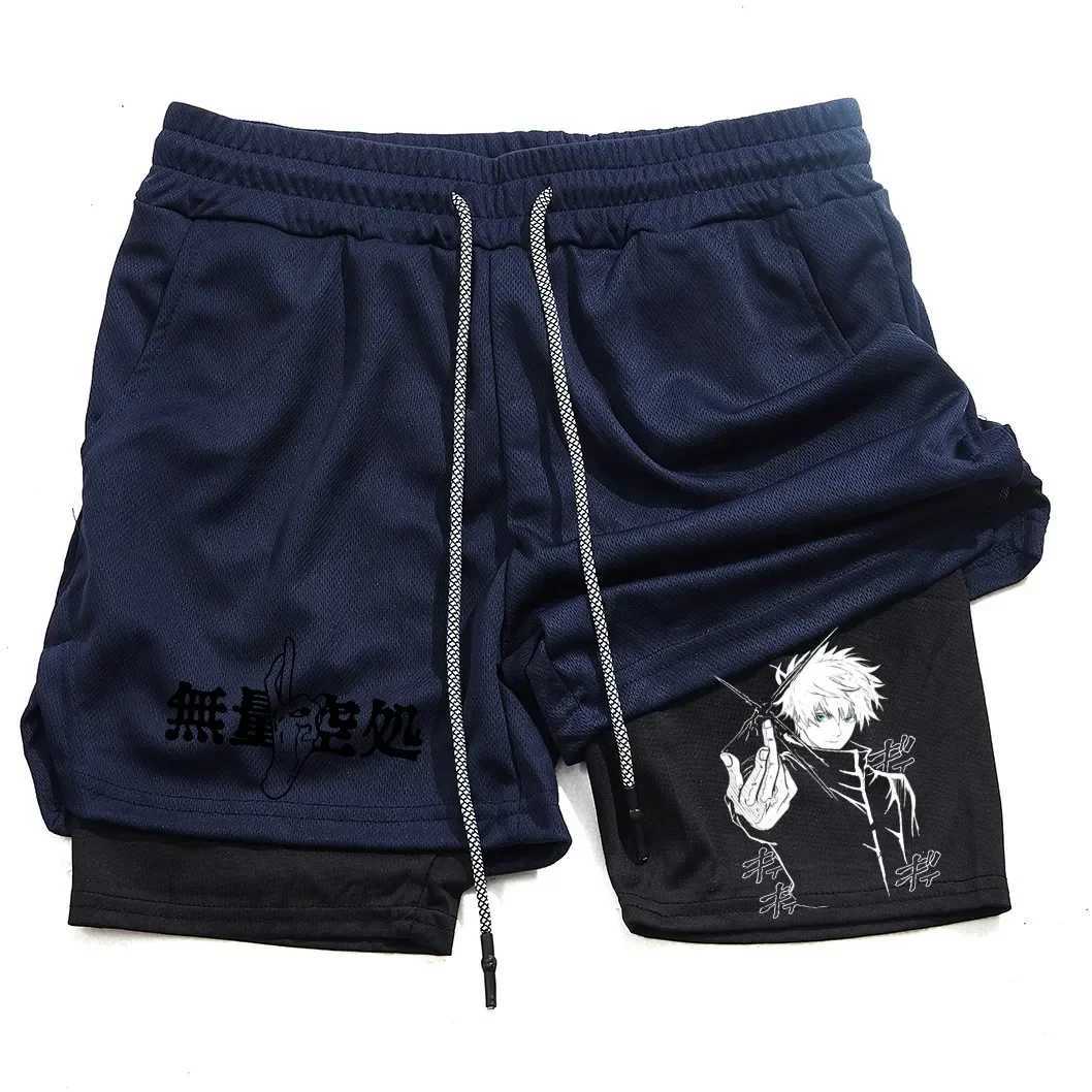 Anime Mens and Womens Sports Shorts Summer Sportswear Mens 2-in-1 Training Mens and Womens Fitness Sports ShortsXJ250213