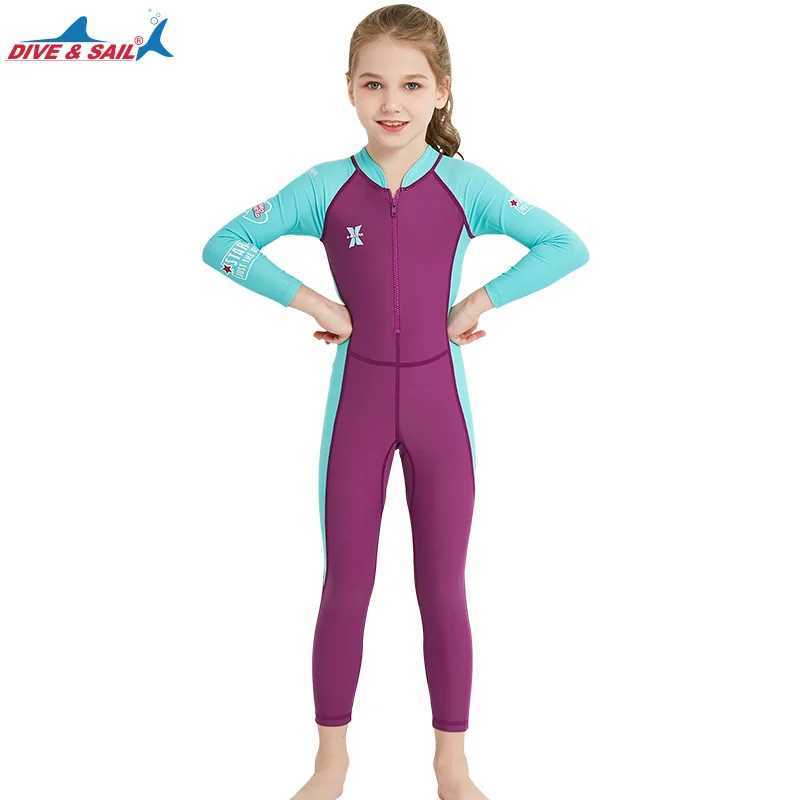 Children UV Protection Keep Warm One Piece Quick Drying Beach SwimWear UPF50+Long Sleeve Water Sports Surfing Bathing Rash Guard Z250214