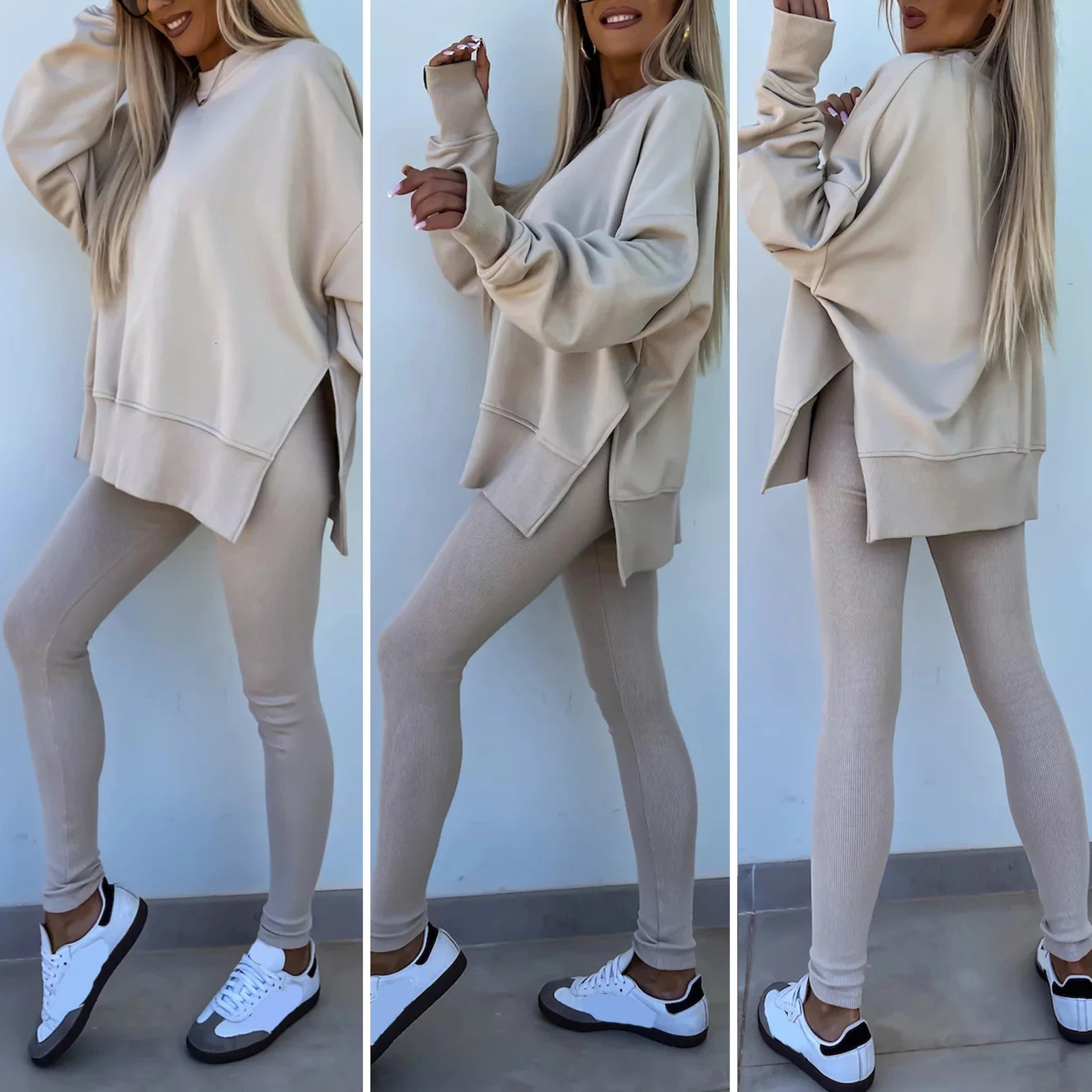 2025 Winter Women Two Piece Sets Tracksuit Autumn Casual Solid Long Sleeve Sweatshirts Female Blouse Trouser Pant Suit Tracksuit 250210