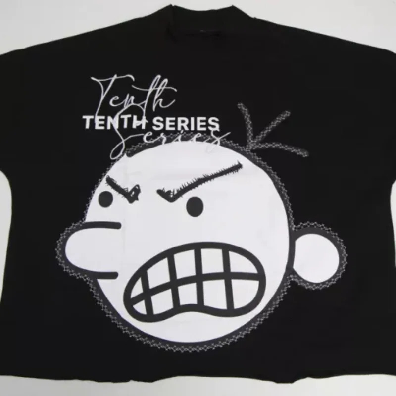 Cartoon Graphic Print Short Sleeve T-Shirt Y2K Streetwear Harajuku Hip Hop Tenth Series Black No Tags 250213