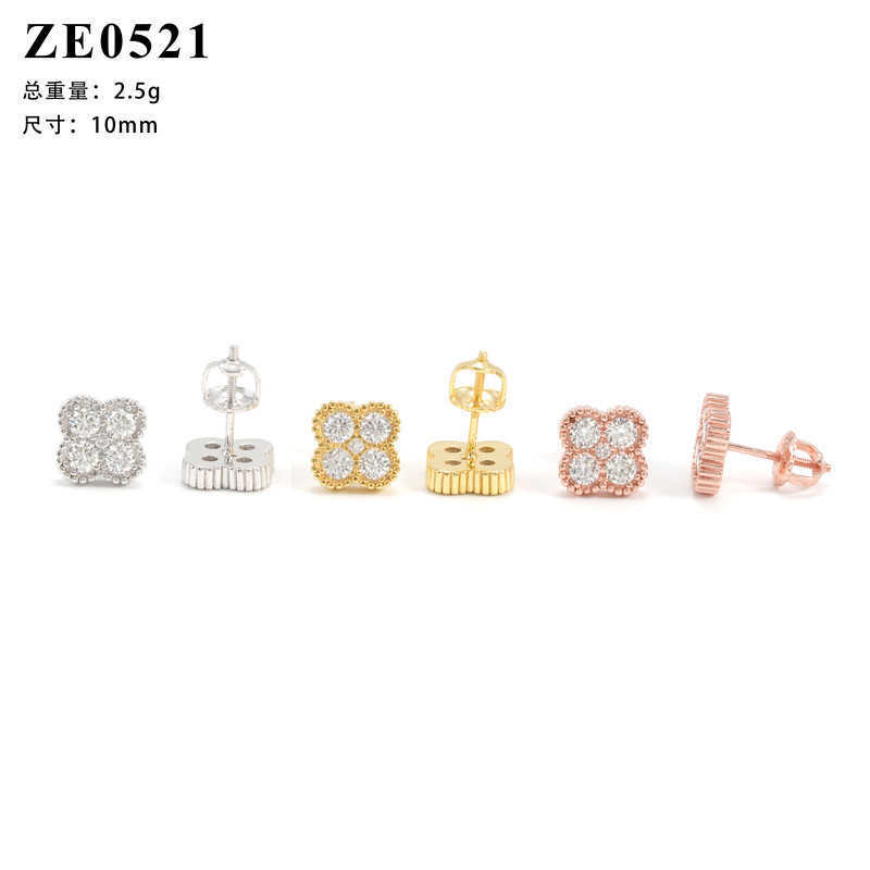 Diamond hair high-end earrings hot selling hip-hop S925 silver moissanite clover earrings suitable for men and women GRA