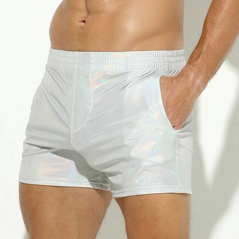 Mens Casual Shorts Swimwear Pocket Fitness Swimming Trunks Shiny Faux Leather Clubwear Boxers Shorts Beach Surf Swimsuit W250214