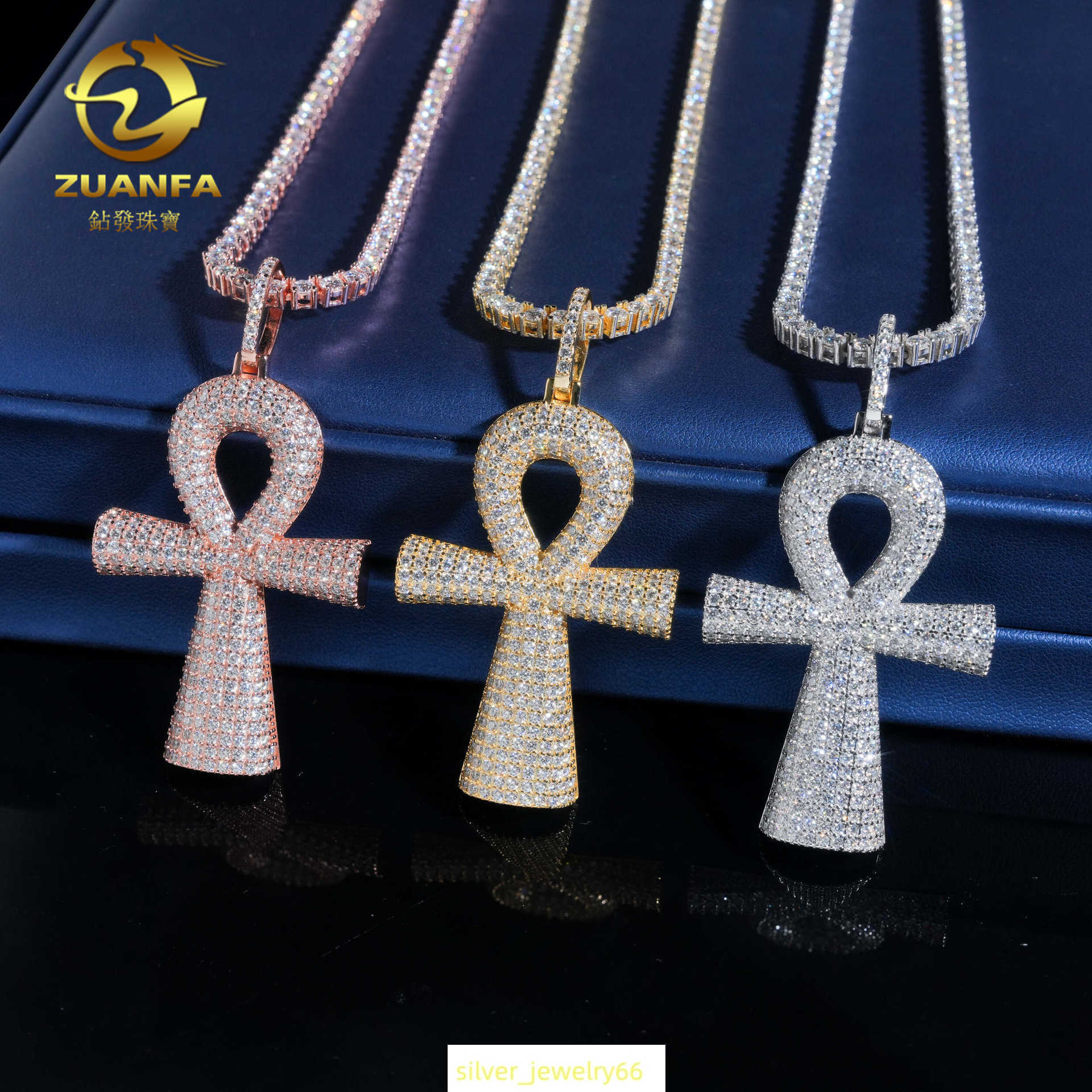 Zuanfa new S925 silver moissanite cross hip-hop style pendant personalized fashion accessory