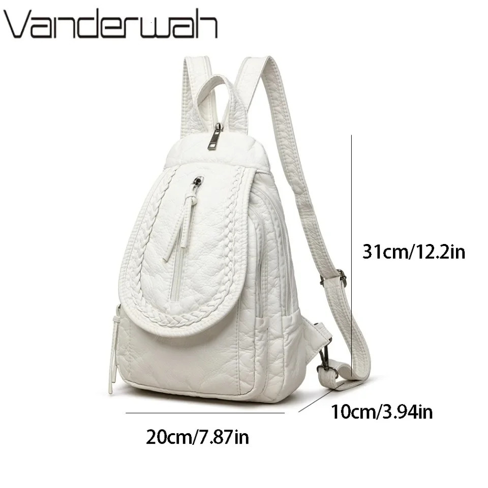 White Backpack For Women Small Shoulder Bag Multi-pocket Rucksack Ladies High Quality Soft Leather Sac A Dos Casual Teenager Bag 250214