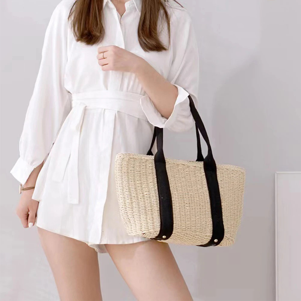Fashion Casual Straw Women Tote Bag Summer er Large Capacity Shoulder Handbas Beach Straw Bag Lady Travel Basket Purse 250207