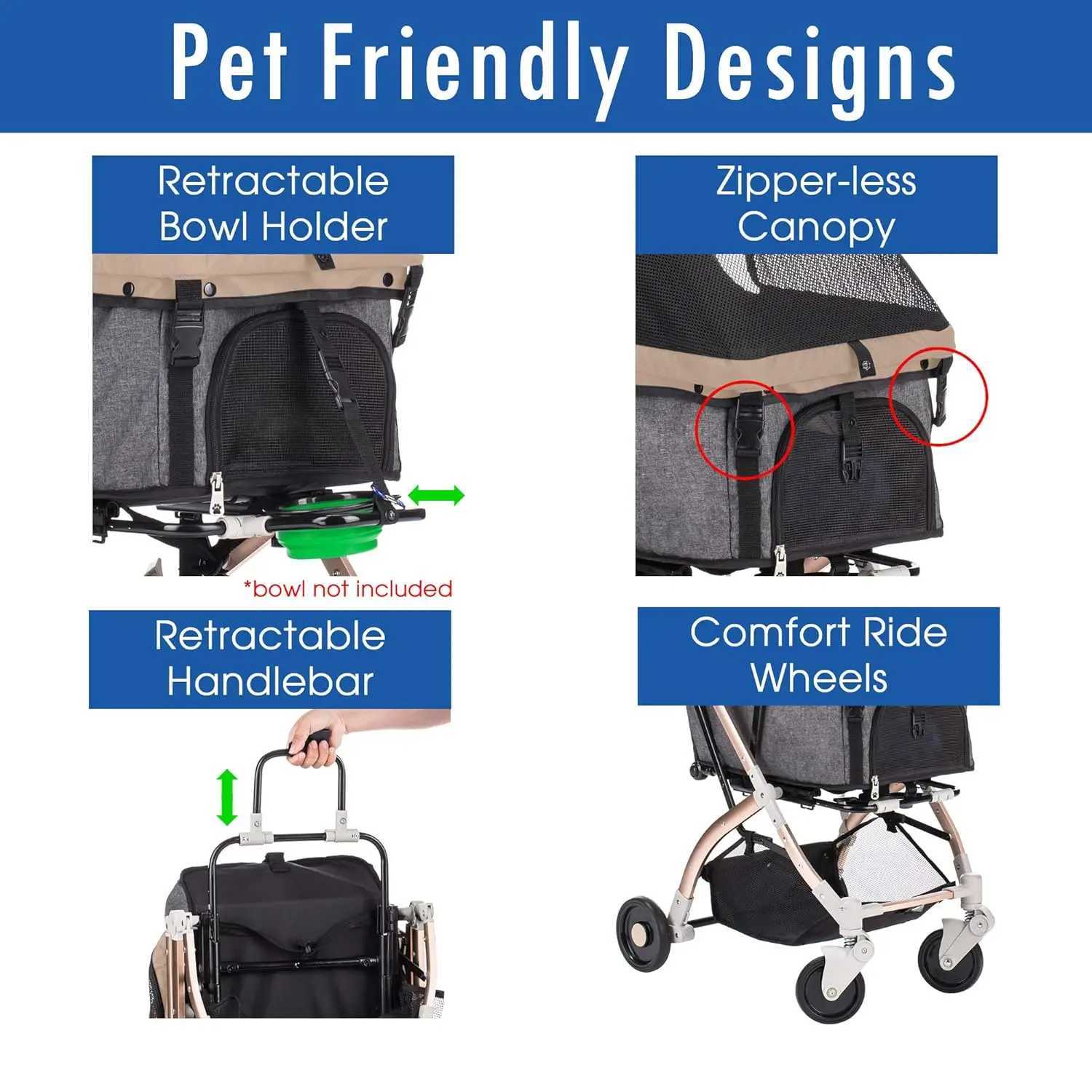 Others Dog Carrier Pet Rover Lite Premium Light-Weight Dog/Cat/Pet Stroller Travel Carriage with Convertible Compartment/Aluminum Frame H250213