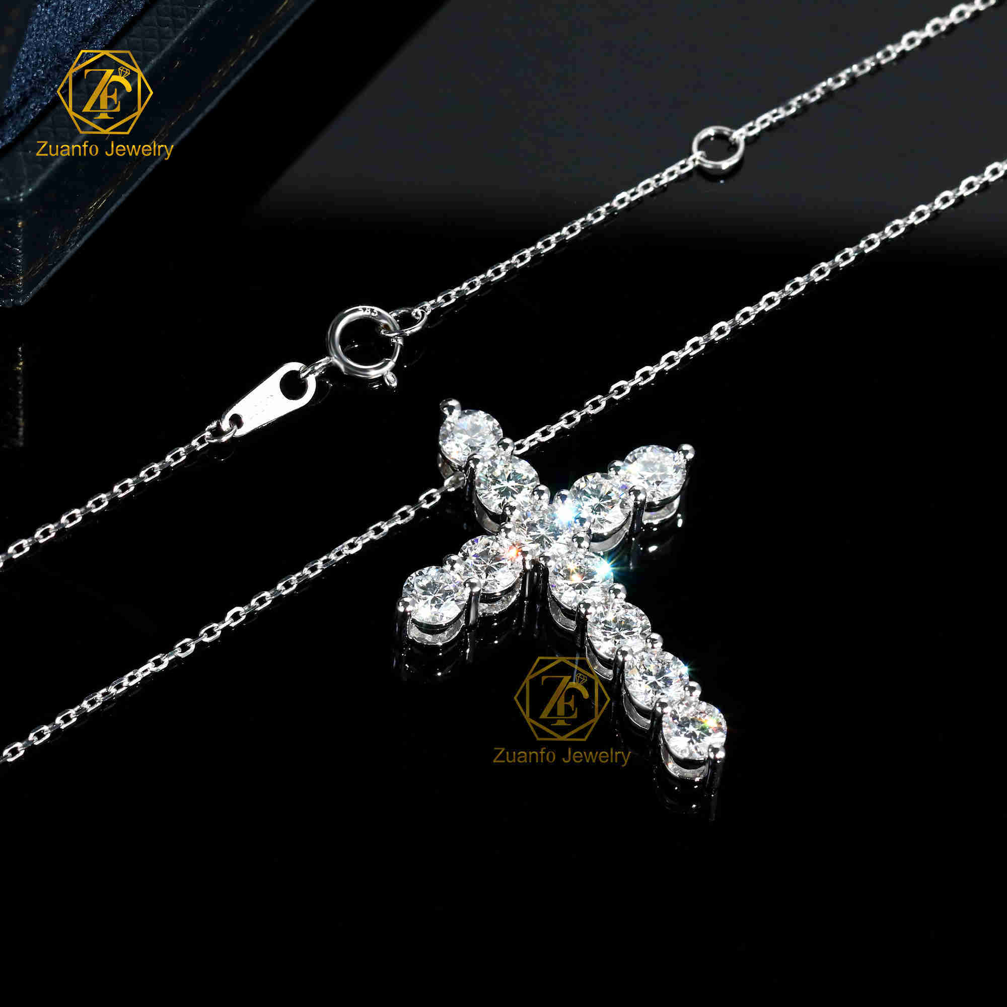 Real Diamond Jewelry Jesus Cross Pendant 4mm 5mm Lab Grown Diamond 14k White Gold Pendant Necklace