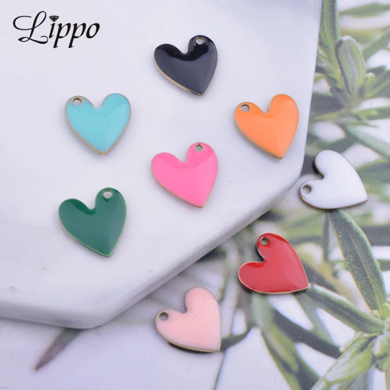30pcs 10mm Copper Both Faced Heart Charms Enamel Small Hearts For Earring Necklace Enamel Pendant 250214
